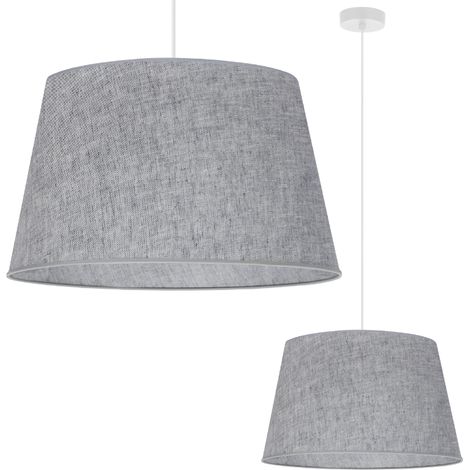 LÁMPARA COLGANTE, CONO DE LINO, BLANCO, 1 PLANA, PANTALLA GRIS L04 44CM