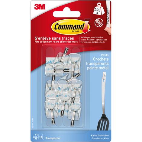 COMMAND Lot de 9 crochets adhésif pointe métal, COMMAND, transparent 0.225 kg (1/5)