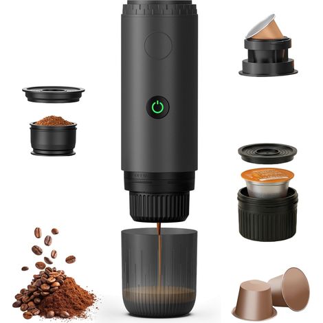 Machine à Café Portable 3 en 1, Machine à Café Expresso électrique de Voyage, Auto-Chauffante avec Charge USB-C, Compatible Café Moulu, Capsules DG (1/5)