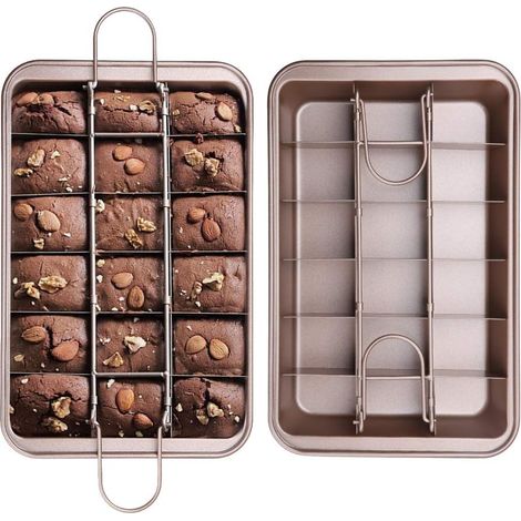 moule à brownies Juehu (1 pièce), antiadhésif, avec séparateurs et fond amovible, idéal pour muffins, gâteaux, chocolats et cupcakes. Fabriqué en acier au carbone durable. Dimensions : 31 cm x 20 cm. (1/3)