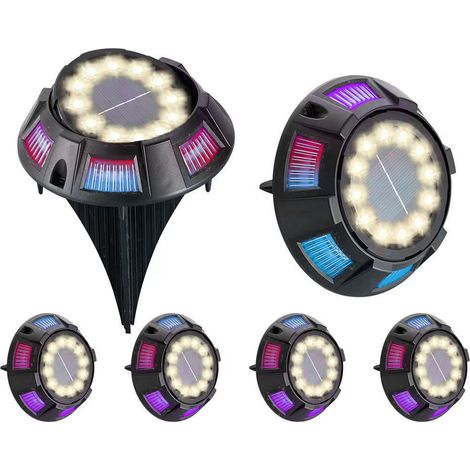 Juego de 4 luces solares, LED que cambian de color, panel giratorio, impermeables, para jardín, entrada de vehículos, patio. (1/5)