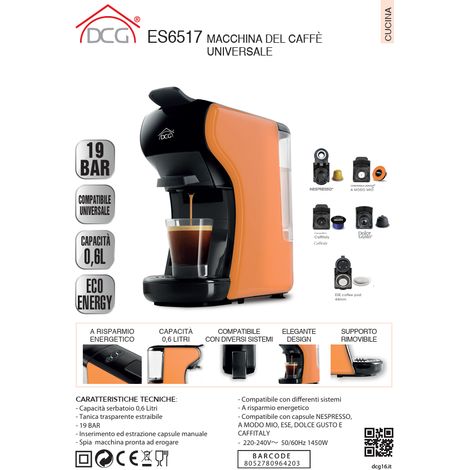 Macchina da Caffè Universale DCG ES6517 19 Bar Multicapsula