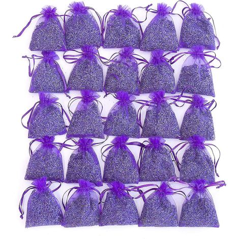 Sachet de 25 sachets de fleurs de lavande séchées, sachets de lavande pour tiroirs et placards (1/4)