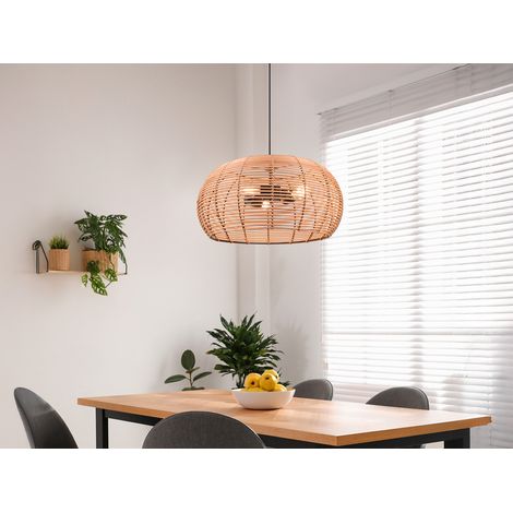 Große LED Pendelleuchte 3-flammig Korbgeflecht aus Rattan, Ø 50cm (1/5)