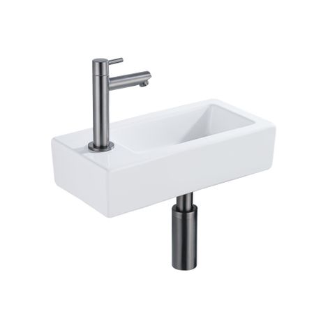 FugaFlow Efficiente Pietra Ensemble fontaine - 37,5x18,5x9cm - céramique - trou de robinet à gauche - robinet de fontaine gunmetal - bouchon de (1/5)