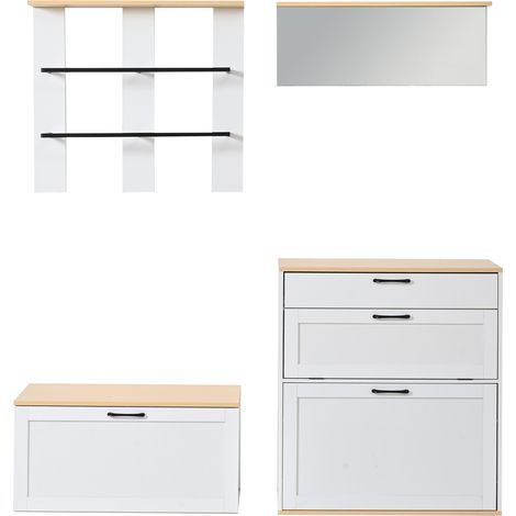 Eingangs-Garderobenset mit Schuhschrank, Bank, Spiegel und Kleiderstange 156x36x176 cm (1/5)