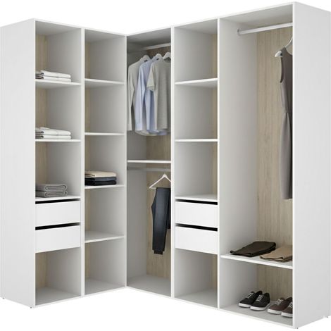 Guardaroba Grande Boughton, Armadio Camera da Letto Modulabile, 12 Ripiani, Appendiabiti, 186x205h cm Bianco