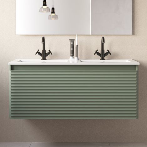 Meuble de salle de bain 120cm double vasque - 2 tiroirs - sans miroir - vert - SUZA