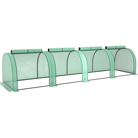 Serre tunnel en acier avec 4 fenêtres zippées, bâche verte 395 x 100 x 80 cm (1/5)