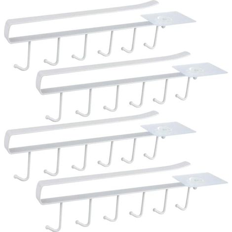 Blanc Lot de 4 Armoire Insert Porte-Tasses Porte-gobelet pour 6 Tasses Crochets de rangement pour Tasses Rangement Crochets pour Ustensiles de Cuisin (1/4)