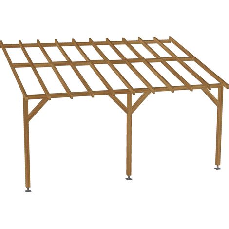Carport adossé 5x3 – Pente 30% – Bois massif traité CL3 marron – Sections robustes – Fabrication française – Installation facile – Jardinatoire (1/5)