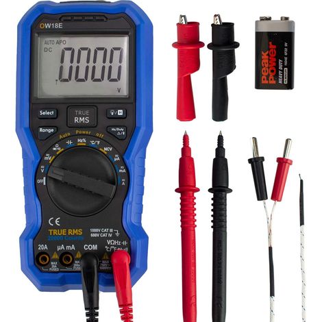 Multimètre numérique Bluetooth OW18E 20 000 points, voltmètre, ampèremètre, ohmmètre, testeur de circuit avec écran LCD rétroéclairé et cordons de test, mesure du courant et de la résistance, NCV True (1/5)