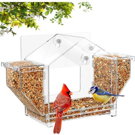 Mangeoire transparente pour oiseaux, 3420,510,4 cm, 1 pièce, mangeoire extérieure style fenêtre, nichoir transparent. (1/5)