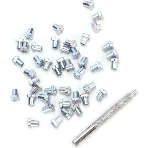 Ensemble de 43 tampons en zinc avec 1 outil à manche pour travaux manuels en cuir (1/5)