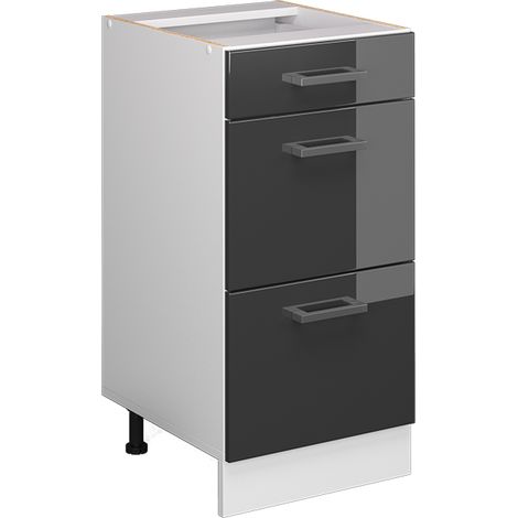 Base universale R-Line, Bianco lucido, 40 cm con cassetti, senza piano di lavoro, Vicco