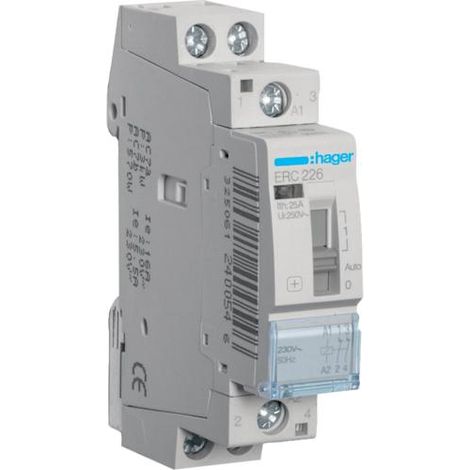Contacteur à commande manuelle 25A 2 Contacts à Ouverture 230V HAGER ERC226 (1/5)