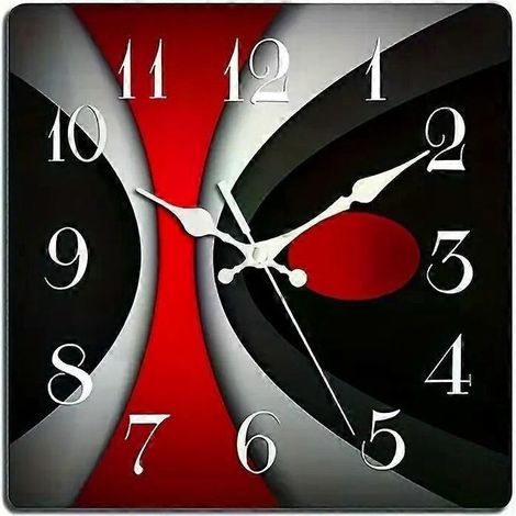 Horloge murale en bois (1 pièce). rouge. noir et gris. design moderne et irrégulier (1/4)