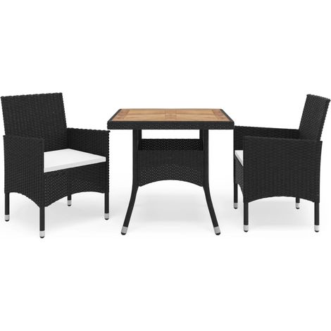 Set da pranzo mobili da giardino mobili da esterno 3 pezzi resina nera intrecciata e acacia 020014264