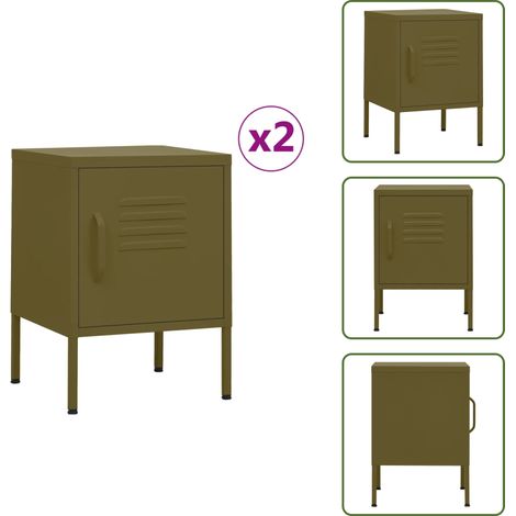 Tables de chevet 2 pcs Vert olive 35x35x51 cm Acier - Table De Chevet - Meuble De Chambre - Table D'appoint - Armoire De Lit - Meubles Design (1/5)
