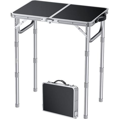 Folding Outdoor Camping Table 58 x 40 cm 3 Heights 10.2 18.9 70 cm Aluminium Portable and Stable MDF Plates Capacity 66 lbs Ideal for Picnics Barbecues Gardens Silver Grey (1/5)