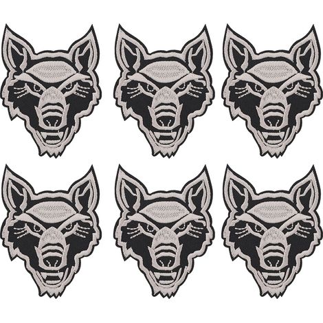 Lot de 6 pièces Patch Loup Mignon Tête de Loup Broderie Thermocollante DIY T-shirt Vêtements Tissu Autocollant (Tête de Loup Gris) (1/5)