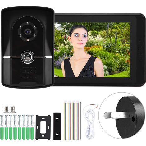 Kit de visiophone filaire avec écran LCD 7 pouces, sonnette vidéo, déverrouillage à distance via application, système d’entrée (prise AU) (1/5)