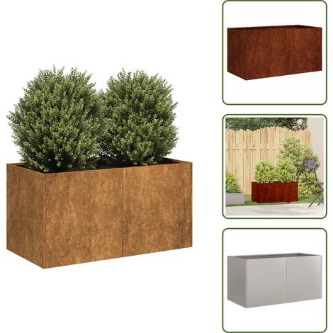 Pflanzkübel Rostig 80x40x40 cm Wetterfester Stahl - Pflanzkübel - Pflanzgefäß - Pflanzschale - Hochbeet (1/5)