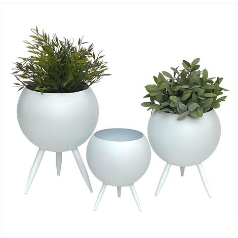 DanDiBo Blumenhocker Metall mit Topf Weiß Blumenständer 96259 3er Set Blumensäule Modern Pflanzenständer Pflanzenhocker (1/5)