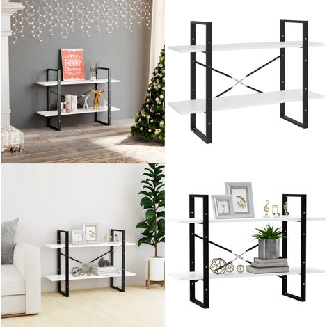 Bibliothèque à 2 niveaux blanc 100x30x70 cm bois d'ingénierie - Bibliothèque Blanche - Étagère Industrielle - Meuble Rangement - Bibliothéque Design - Bibliothèque Moderne - Home & Living (1/5)