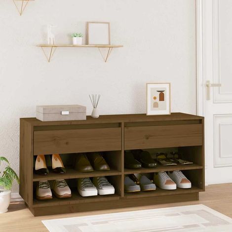 vidaXL Zapatero de madera maciza pino marrón miel 110x34x52 cm (1/5)