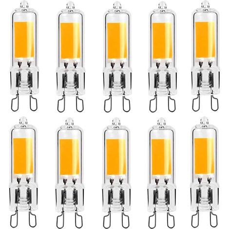 LED G9 2W Ampoule LED COB 250LM, AC220-240V, Blanc chaud 3000K, lampe à économie d'énergie CRI80, Plein verre, Ampoule halogène équivalente à 25 W, Angle de diffusion de 360 °, 10 pièces [Classe énerg
