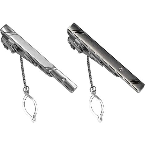 Lot de 2 Épingles à Cravates pour Hommes, Clip de Cravate en Laiton Poli, Épingle à Cravate, Argent (1/5)