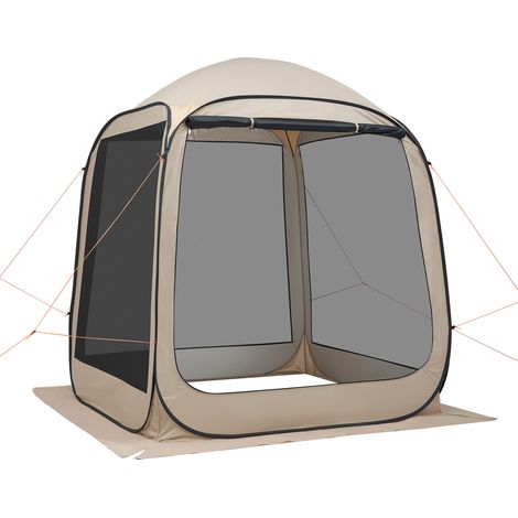 Mophorn Carpa plegable con mosquitera, dimensiones de 1825x1825x2200 mm, adecuada para 4-6 personas, diseño poligonal de 4 lados, paneles de malla y estacas para fijación en exteriores,beige.