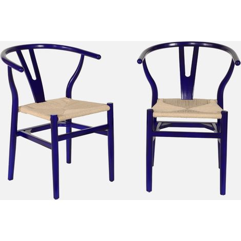 Silla de madera con asiento de cuerda, set de 2 (1/5)
