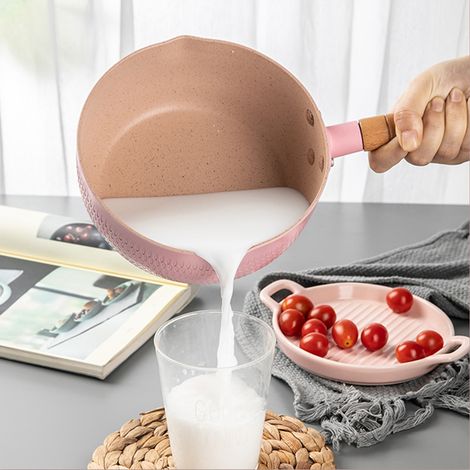 Pot Yukihira de style japonais, pot à lait en pierre Maifan, poêle antiadhésive, plaque à induction, marmite à soupe, cuiseur pour aliments pour bébés, cuiseur à nouilles instantanées domestique, rose (1/5)