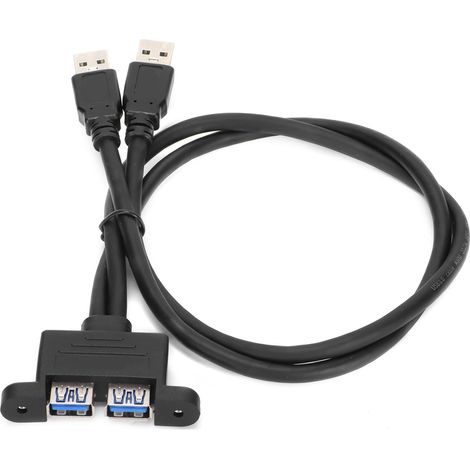 Câble d'extension USB double port avec déflecteur externe et trou de vis à oreilles, 50 cm