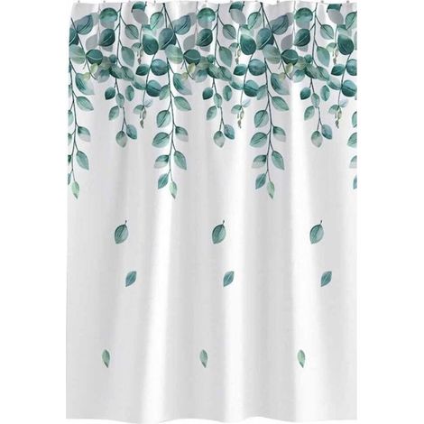 Rideau de douche, 120x200 cm, vert, motif feuilles et plantes, ourlet lesté, résistant à la moisissure, tissu polyester lavable, convient aux salles de bains et baignoires.