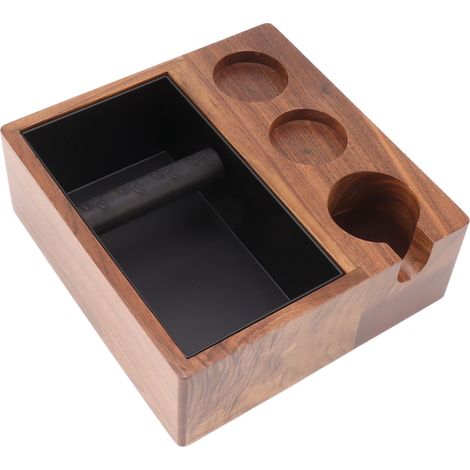 Support en bois de noyer pour tasseur à café avec 3 trous pour ranger les tasseurs à café pour machines domestiques (manches de 51 mm et 54 mm) (1/5)