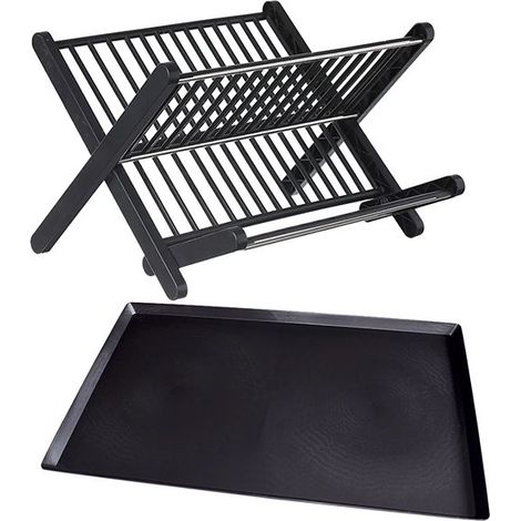Kaelt - Égouttoir à vaisselle pliable noir en forme de X, égouttoir à vaisselle sans installation, bol d'égouttage à deux couches (1/5)