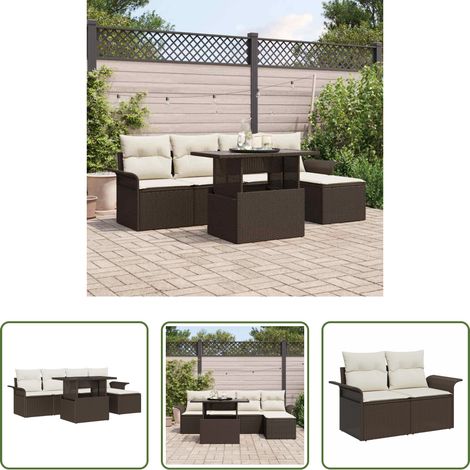 Mobilier extérieur - Ensemble de canapé de jardin 6 pcs Marron polyrotin (1/5)