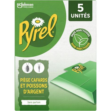 PYREL PIÈGE CAFARDS ET POISSONS D'ARGENT - SANS INSECTICIDES - Jusqu'à 2 Mois de Protection - 5 Pièges