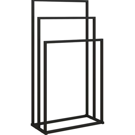 Porte-serviettes sur pied noir à 3 barres en acier, rangement gain de place pour salle de bain, séchage rapide et pose sans perçage CHICFURN (1/5)