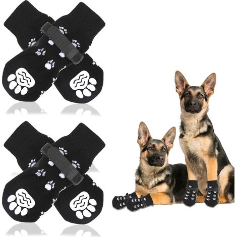 4 Chaussettes Antidérapantes Grands Chiens Bandes Fixation Réglables L Noir (1/5)