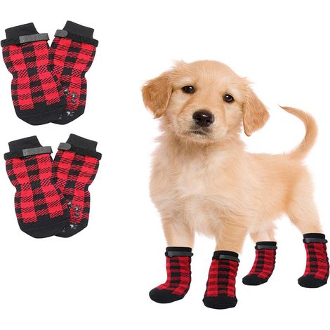 Lot de 2 paires de chaussettes antidérapantes pour chien, idéales pour une utilisation en intérieur - Protections de pattes souples et ajustables pour chiens âgés, avec sangles, pour une utilisation e (1/5)