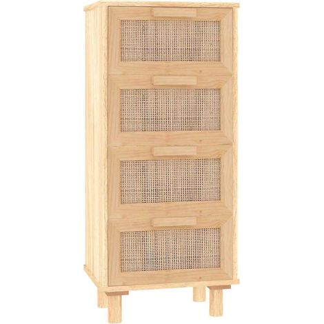 Aparador buffet cómoda mueble almacenaje organizador cocina salón salón 40 x 30 x 90 cm madera maciza de pino y ratán natural marrón 020035717