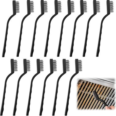 15 Pieces 17 cm Small Metal Brushes with Curved Plastic Handle  Metal Brushes, Stainless Steel Brush for Cleaning Weld Slag, Dirt and Rust (1/5)