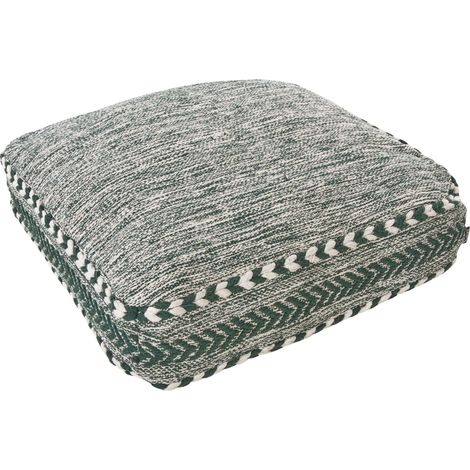 Cuscino da pavimento boho Pouf in cotone 60 x 60 x 12 cm verde e bianco Birch