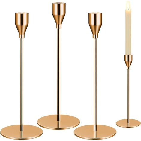 Lot de 3 bougeoirs dorés de 22 cm en métal - Bougeoirs à tige - Bougeoirs coniques décoratifs vintage pour la décoration de table de mariage (1/5)