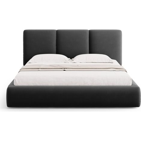 Lit coffre avec tête de lit 160x200cm en velours gris foncé (1/5)