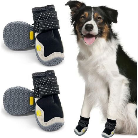 4pcs Bottes pour Chien de Protection, Respirant Chaussures pour Chiens, avec Sangles réfléchissantes, Protecteur de Patte de Chien à Sem rhombique en Caoutchouc en Cuir Microfibre (5) (1/4)